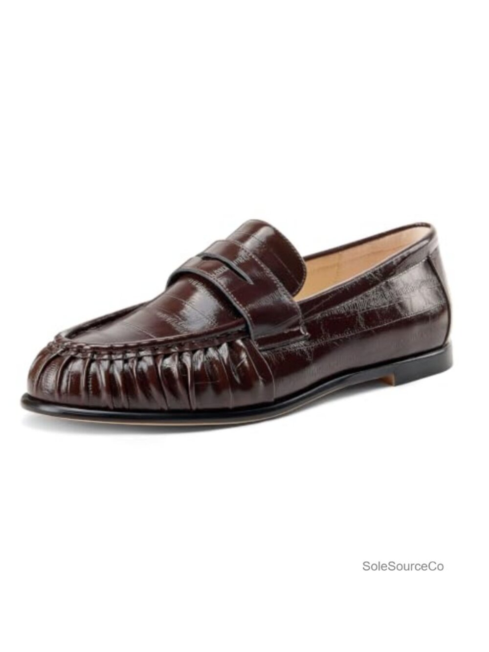 Synthetic Leather Penny Loafers Ruched Toe Slip-On Flats for Work